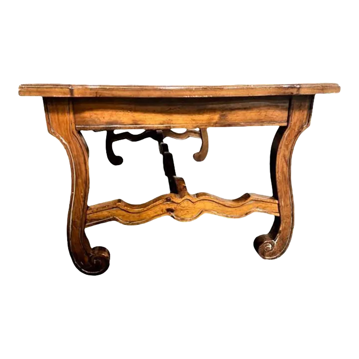 Late 20th Century Lyre Leg Hacienda Style Coffee Table in Knotty Pine and Fruitwood - Image 2