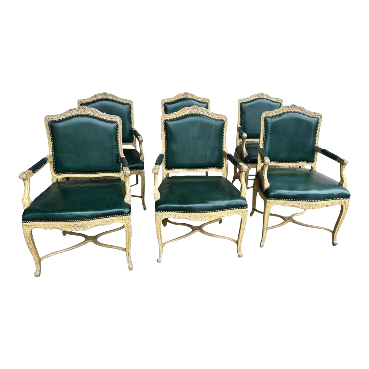 Vintage French Louis XV Fauteuils With Leather Upholstery and Distressed Finish - Late 20th Century - Image 2