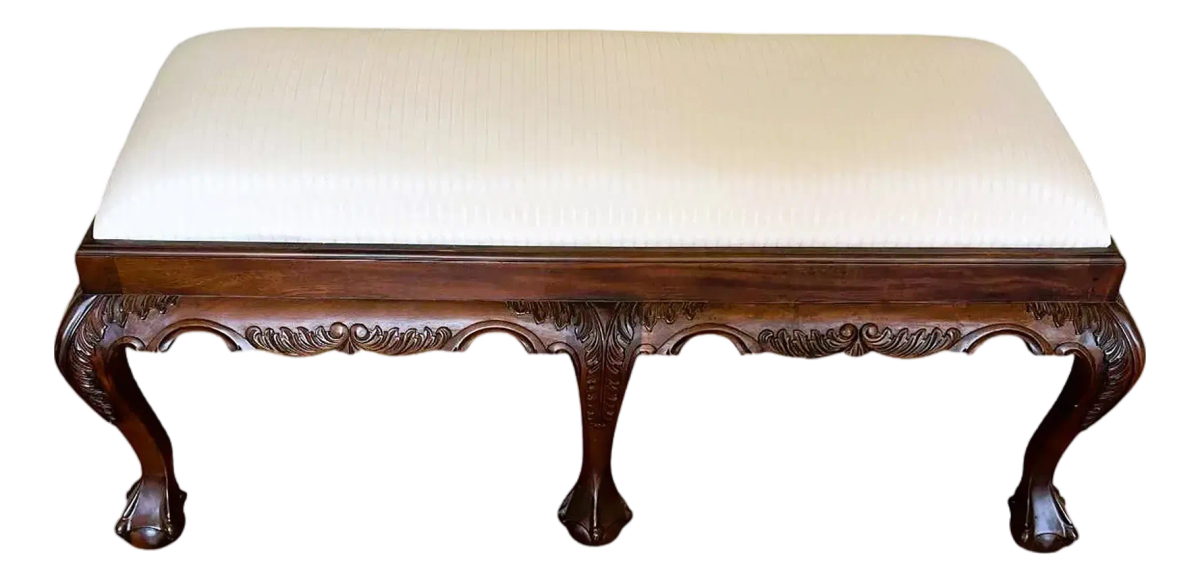 Mahogany Clawfoot Bench by Georgian Furnishings Co. Of New Orleans - Vintage Late 20th Century - Image 2