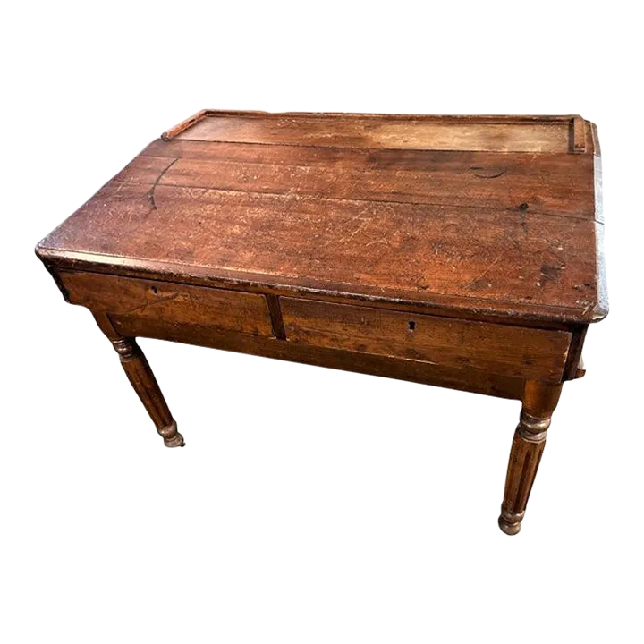 19th Century Antique Walnut Slant Top 48" W X 46" D X 37" H Merchant or Drafting Desk for Use Standing - Image 2