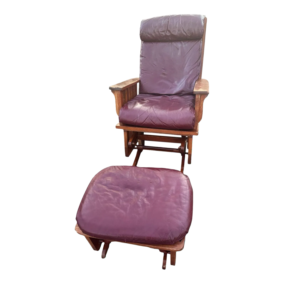 Arts & Crafts Quarter Sawn Oak Glider Rocker and Ottoman Set - Vintage Late 20th Century - Image 2