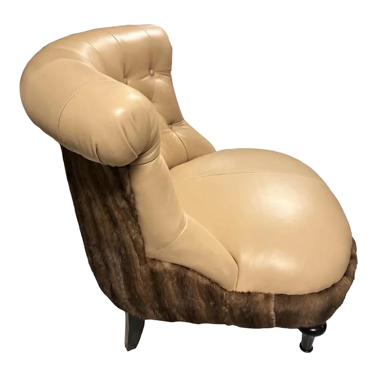Mink Fur and Calfskin Upholstered Boudoir Chair - Image 2