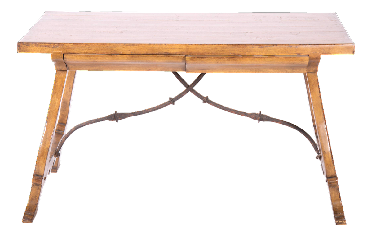 Antique Spanish Writing Desk or Console Table With Iron Stretcher - Circa Early 20th Century - Image 2