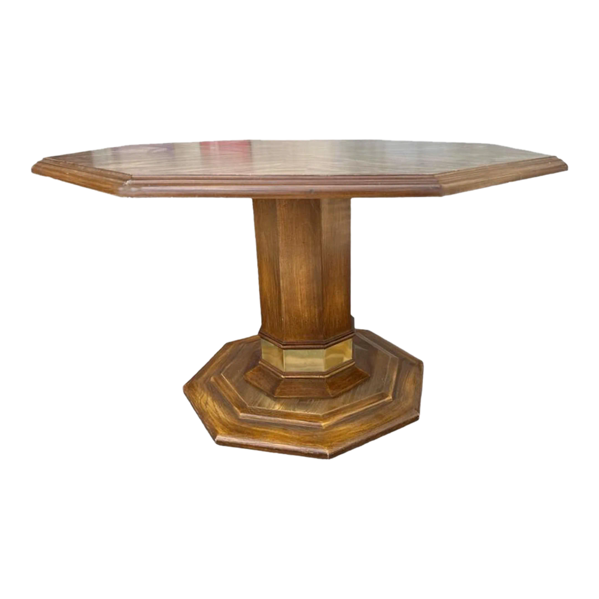 Vintage Octagonal Oak Pedestal Game Table or Dining Table - Late 20th Century Made in the United States - Image 2