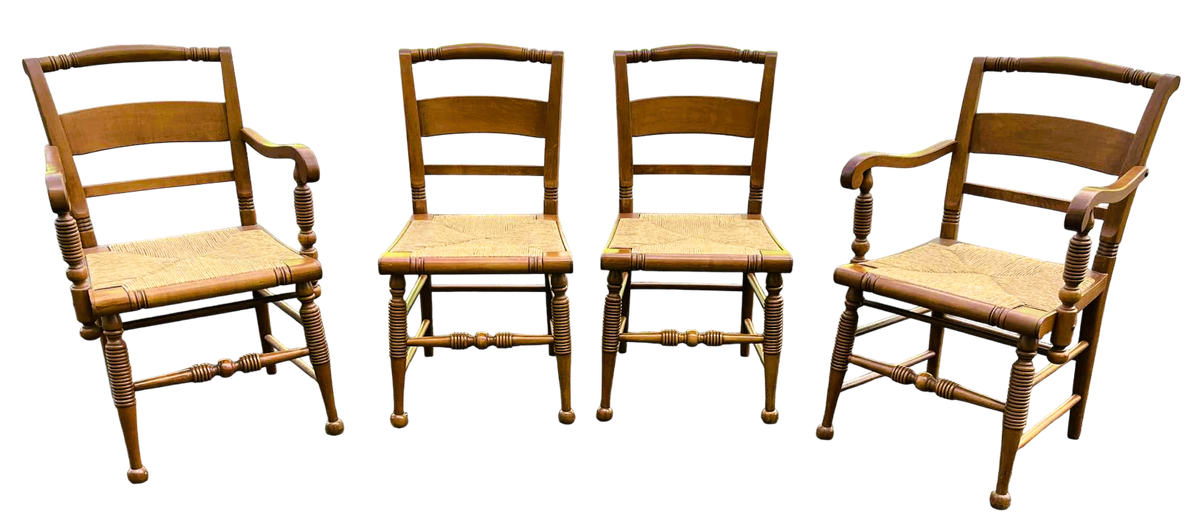 Nichols & Stone Maple Frame and Rush Seat Dining Chairs - Set of 4 Including 2 Armchairs - Image 2