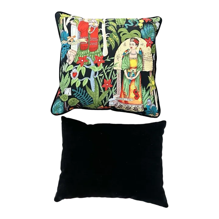 'Frida's Garden' Fabric and Black Velvet Pillow Set - Image 2