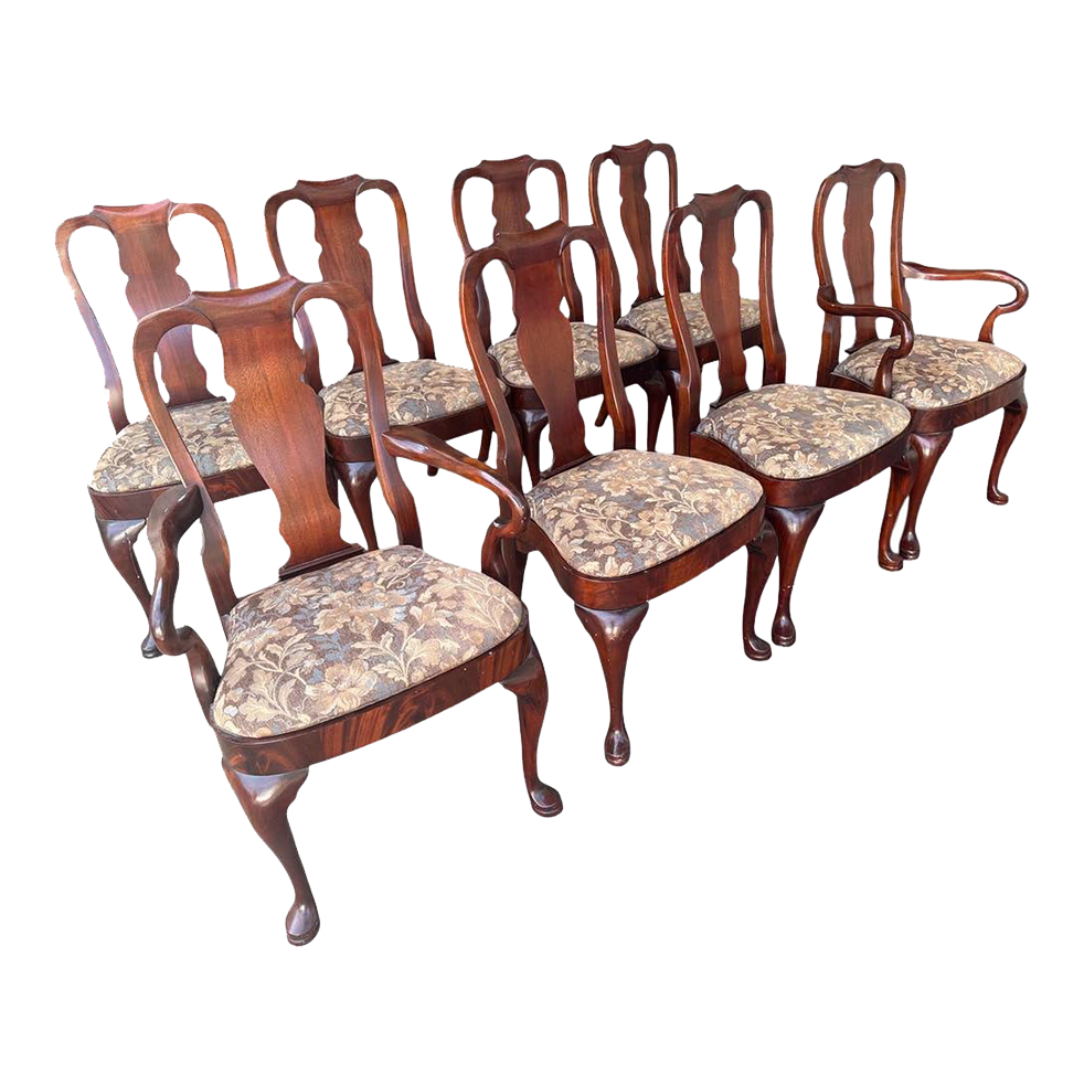 Set of 8 Hickory Chair Furniture Company Flame Mahogany Queen Anne Dining Chairs - Vintage Late 20th Century - Image 2