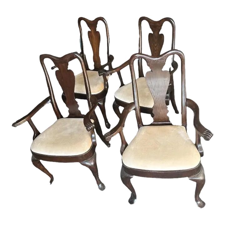 Set of 4 Vintage Dark Oak Queen Anne Dining Chairs Made in Canada - Early 21st Century - Image 2