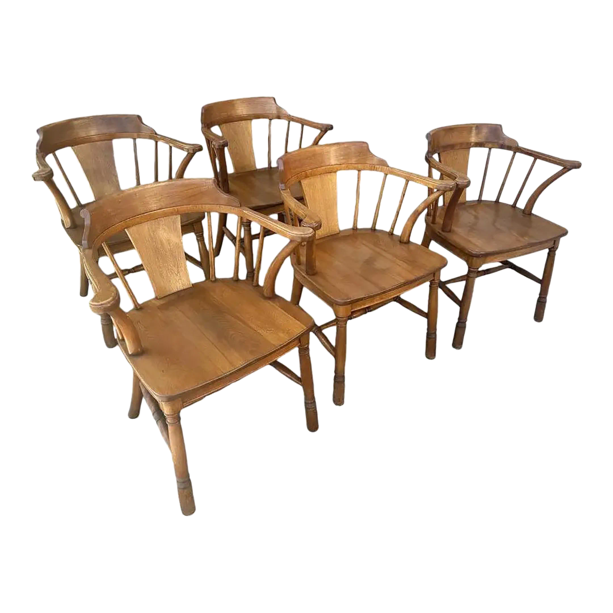 Antique Stickley Brothers Grand Rapids Solid Walnut Pub Style Dining Chairs - Set of 5 - Image 2