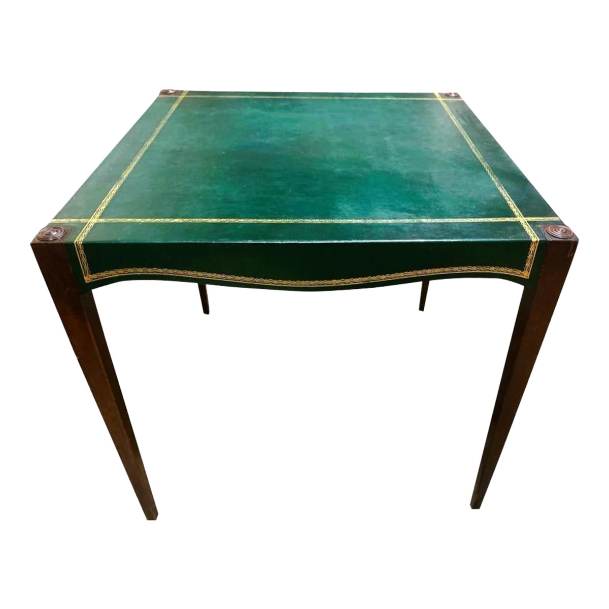Barnard & Simonds Tooled Green Leather and Mahogany Game Table - Antique Circa 1920s - Image 2