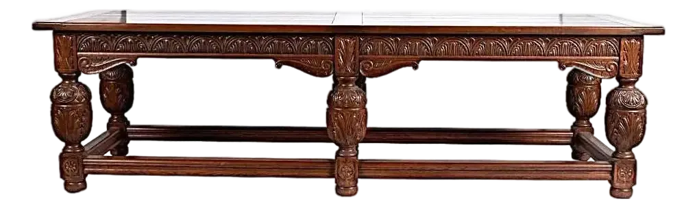 Antique English Jacobean Refectory or Library Table - Monumental 9 Foot - Elegantly Carved Oak - Circa 1910 - Image 2