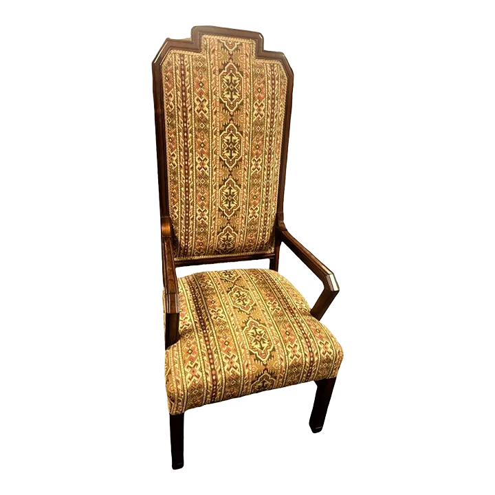 Early 20th Century Antique Prairie Style Tall 56" Throne Chair With Southwestern Tapestry Upholstery - Image 2