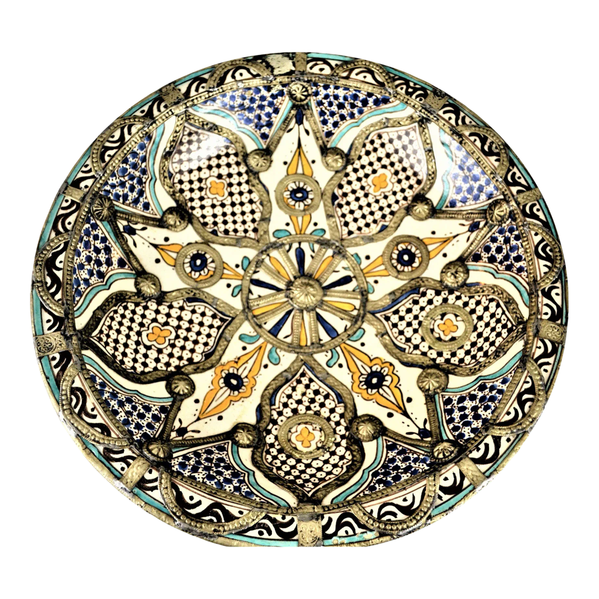 Large Antique Early 20th Century Large Moroccan Bleu De Fez Bowl - Image 2
