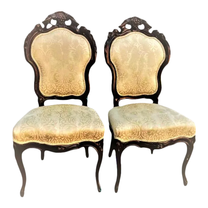 Antique Austro-Hungarian Heavily Carved Walnut Side Chairs - a Pair - 19th Century - Image 2