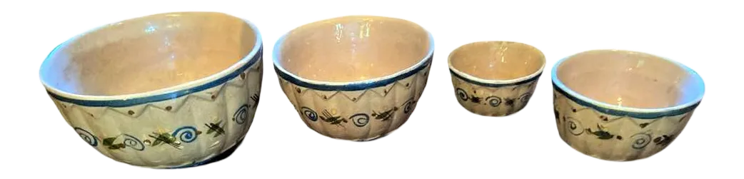 1950s Vintage Mexican Glazed Earthenware Serving Bowls - 4 Pieces - Image 2