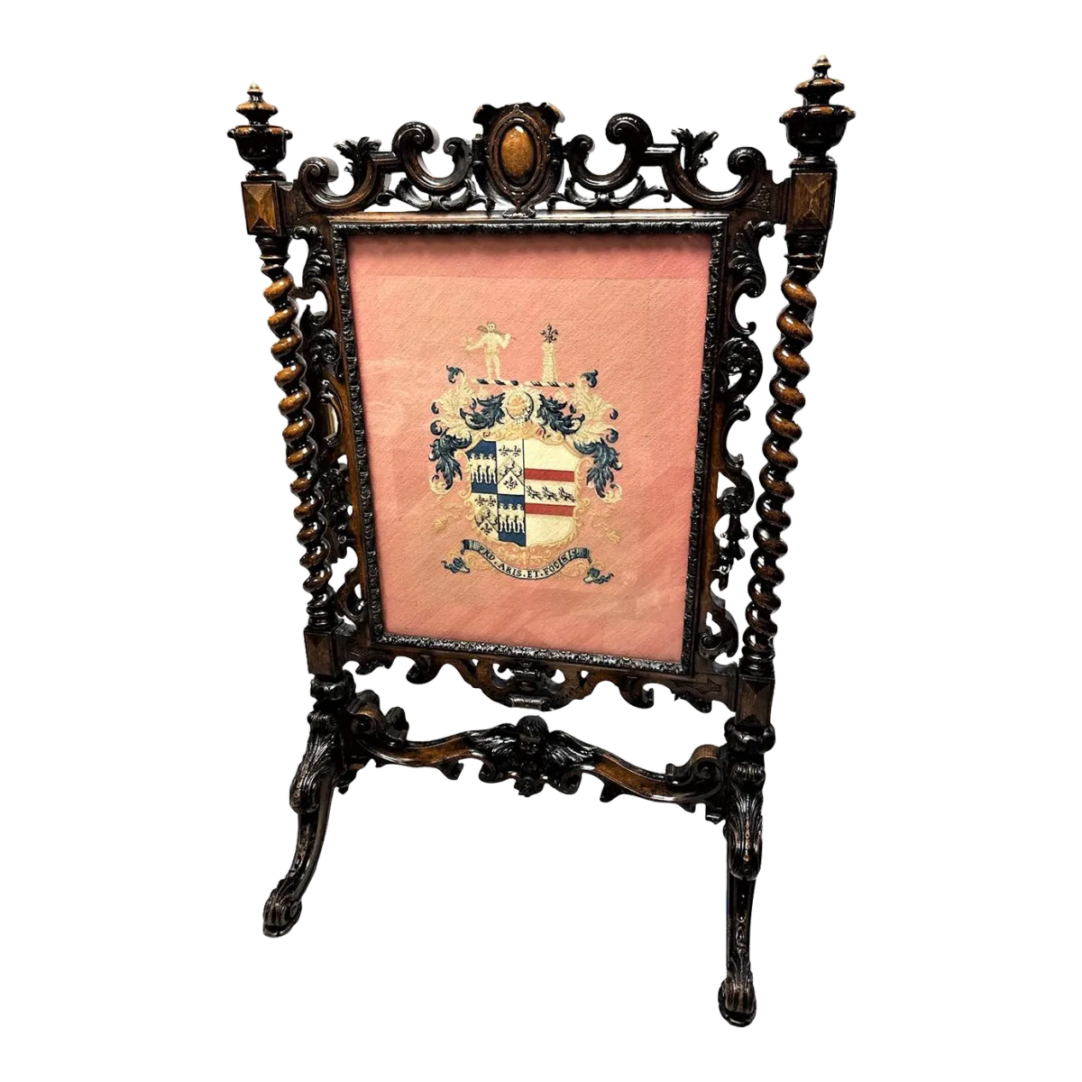 Antique Large Spanish Baroque Style Fire Screen in Carved Walnut and Needlepoint - Late 19th Century - Image 2