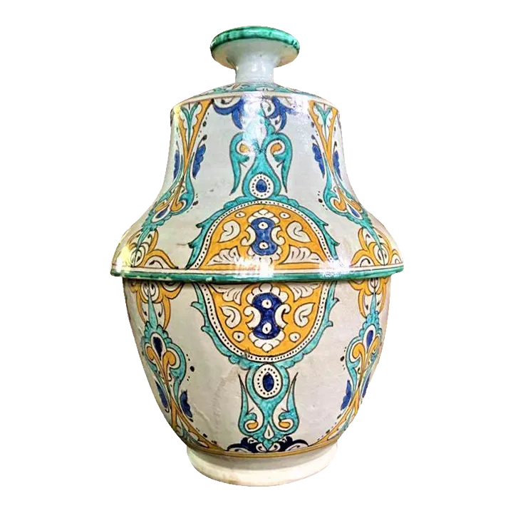 Mid 20th Century Large Fez Ceramic Lidded Jar From Morocco - Image 2