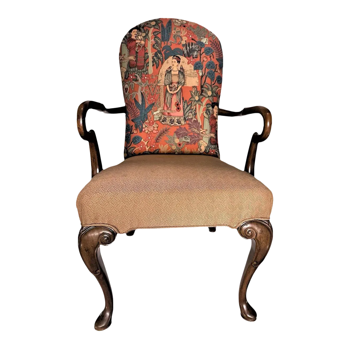 Vintage Schoonbeck/Henredon Armchair With ‘Frida’s Garden’ Chintz and Apricot Kravet Upholstery - Image 2