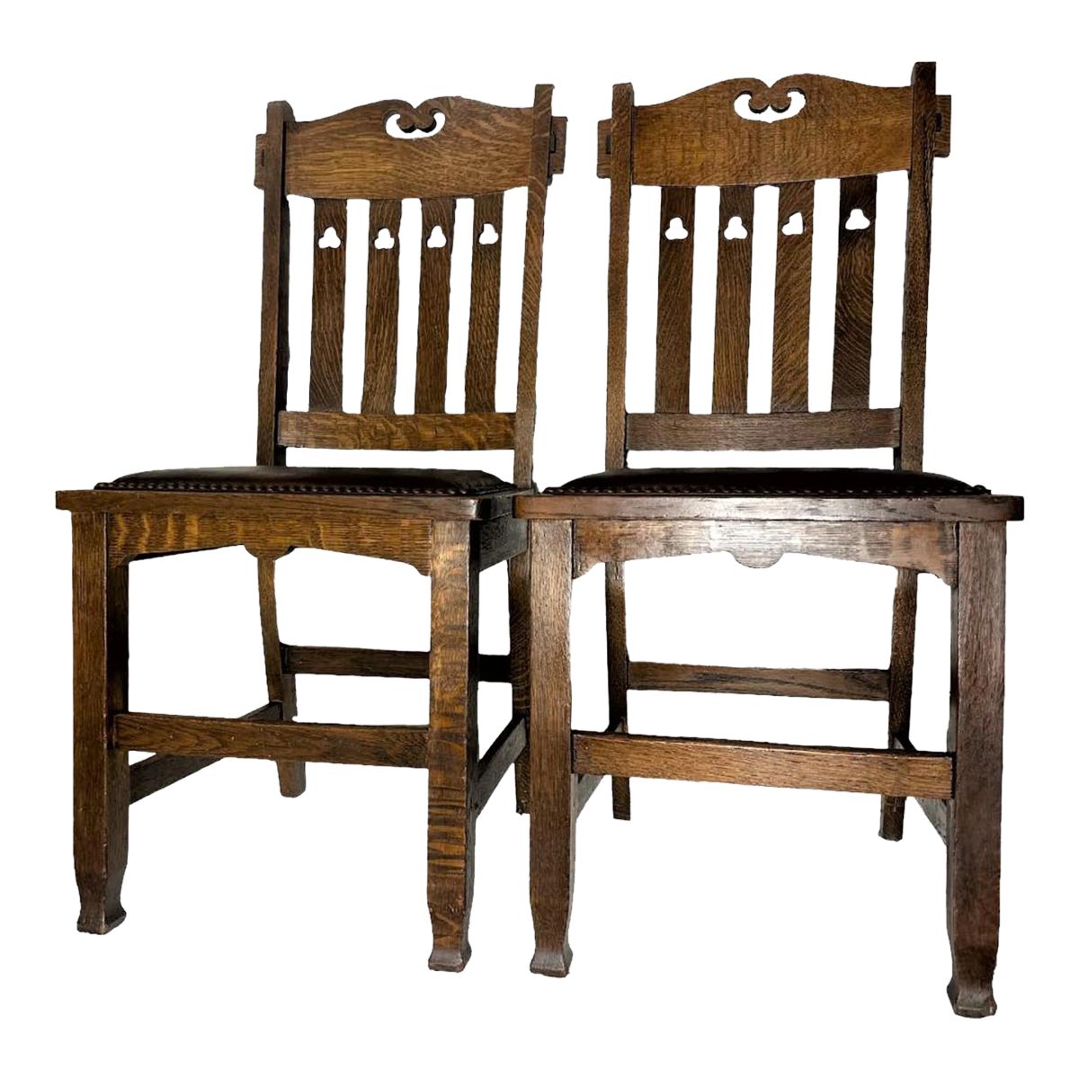 Wyburd and Liberty Attributed Antique Edwardian English Oak Chairs - a Pair - Image 2