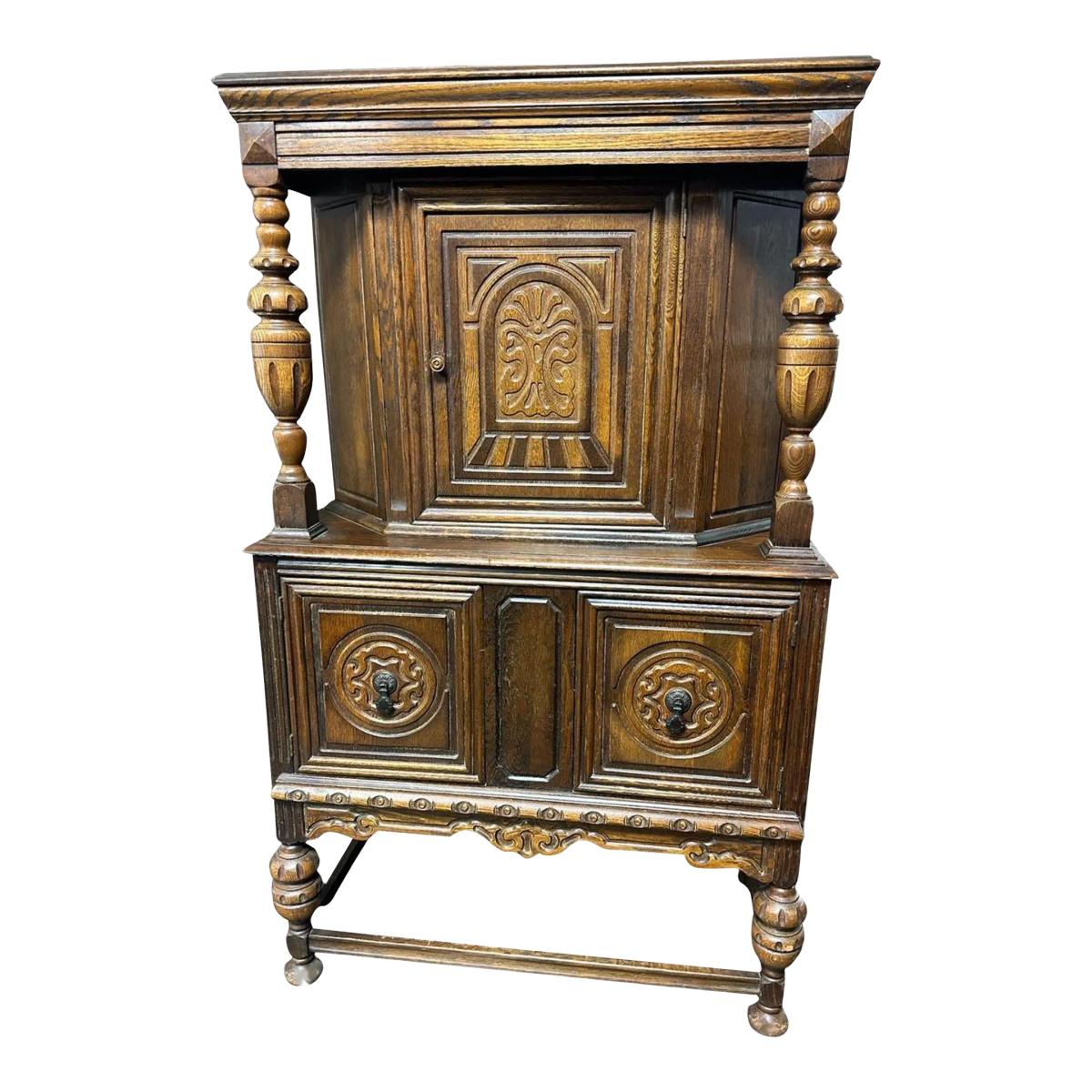 Antique 1920s Spanish Revival Oak Liquor Cabinet or Cupboard - Image 2
