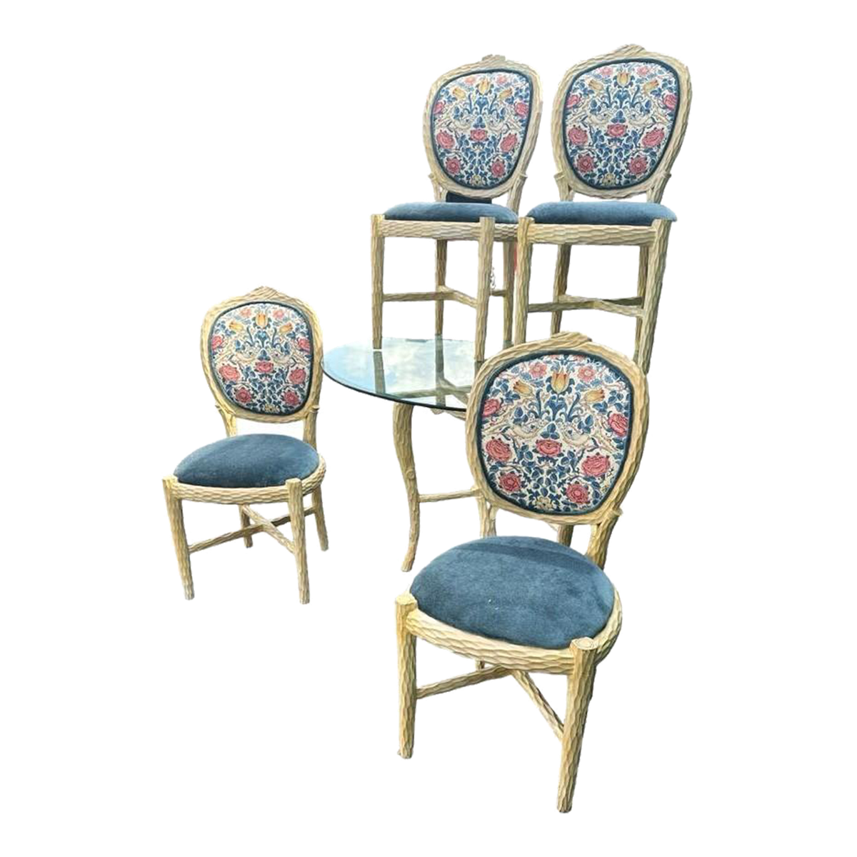 Faux Bois Dining Table and Four Chairs by Andre Originals With New William Morris 'Rose' Linen Upholstery - Vintage Late 20th Century - Image 2
