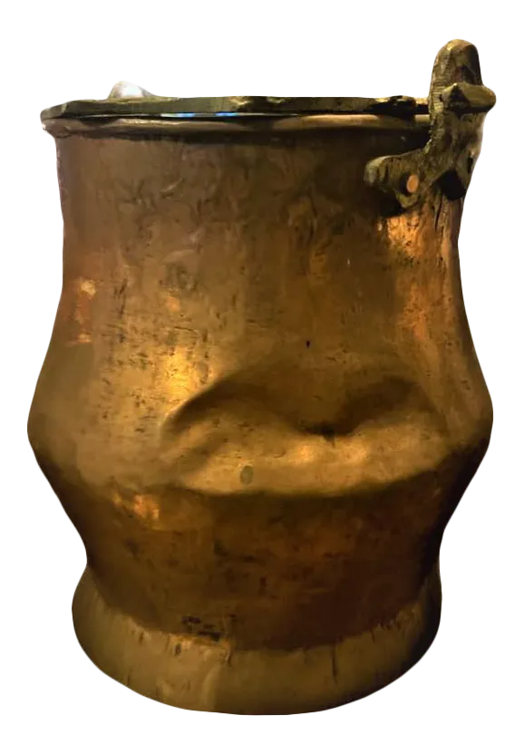 19th Century Antique Hand-Forged Copper Cachepot With Brass Handle - Image 2
