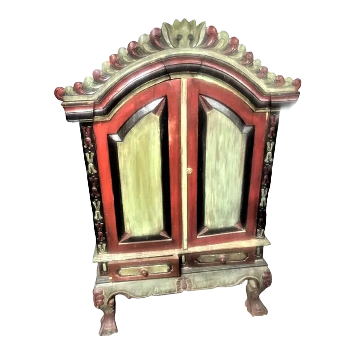 Dutch Colonial Antique 19th Century Liquor Cabinet With Bonnet Top and Ball and Claw Legs - Image 2