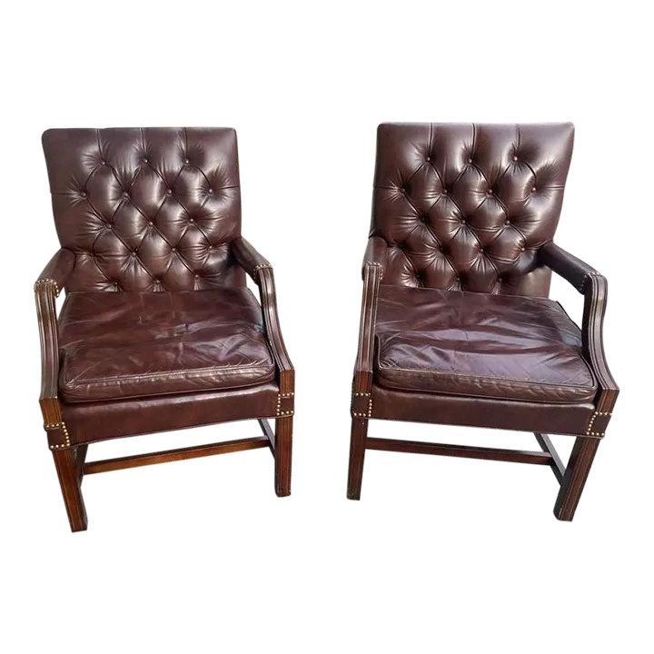 Leather Tufted Gainsborough Chairs by Leathercraft of Conover, North Carolina - a Pair - Image 2
