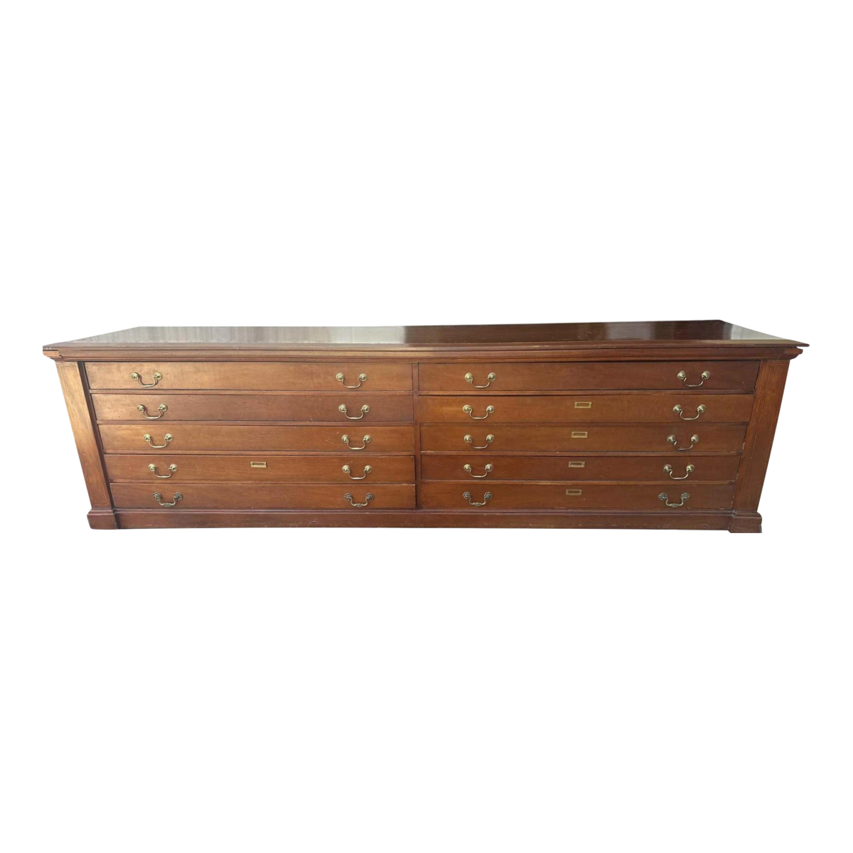 Monumental Antique Edwardian English Wide Solid Cherry Wood Credenza - Circa 1905 - Image 2