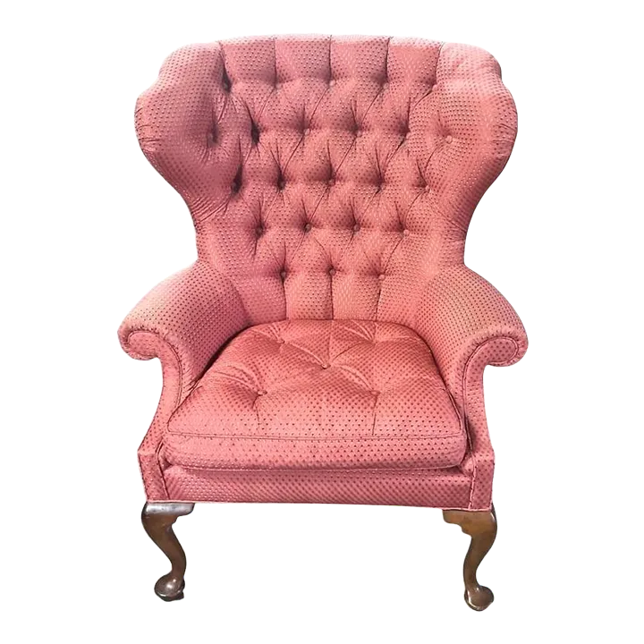 Baker Furniture Company Button Tufted Upholstered Wing Chair - Vintage Early 21st Century - Image 2