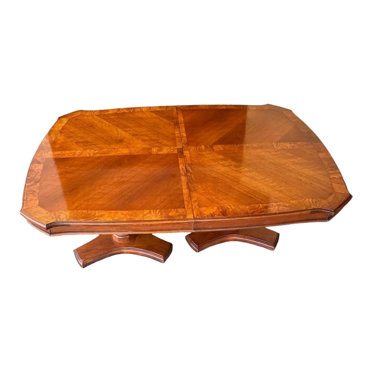 Solid Cherry Wood and Burlwood Double Pedestal Dining Table Expanding to 102" - Vintage Late 20th Century - Image 2