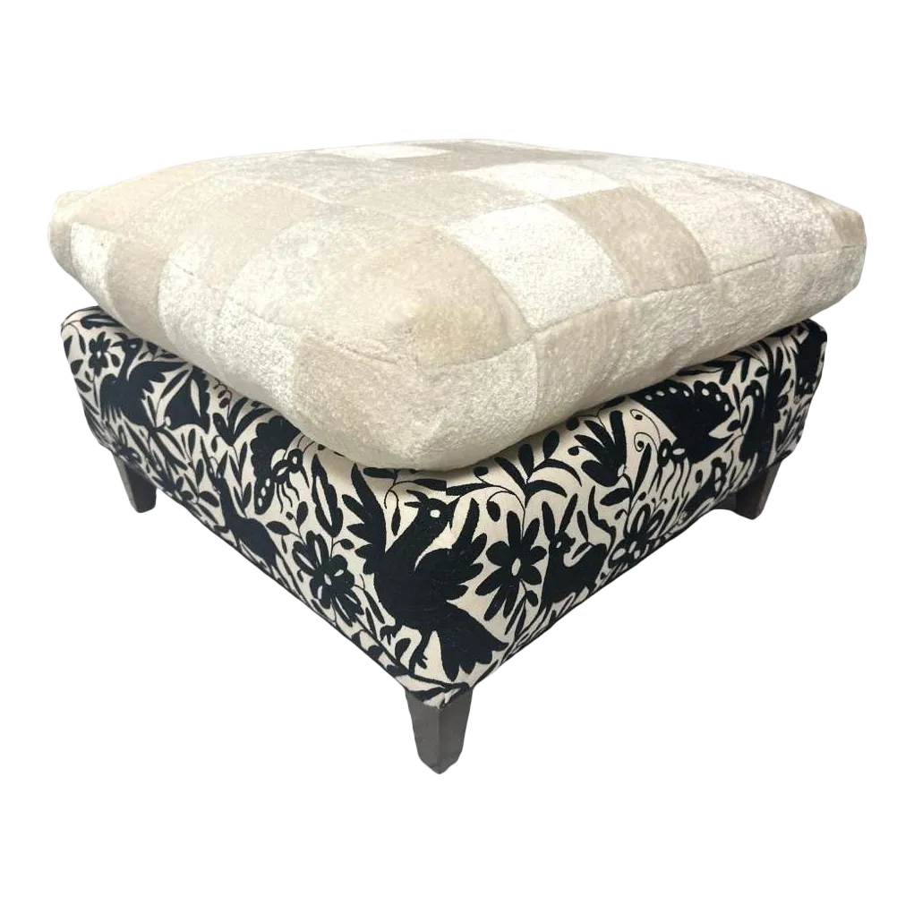 Baker Furniture Ottoman Reupholstered With Vicuña and Otomi Hand Embroidery - Image 2
