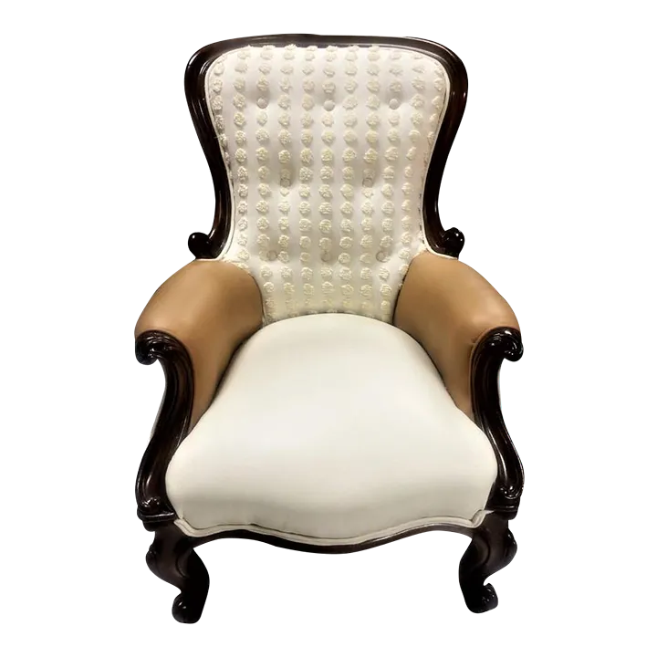 19th Century Bergere Chair Reupholstered in Leather and Chenille - Image 2