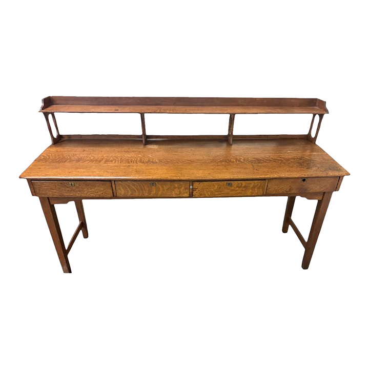 Monumental Antique Arts and Crafts Quarter Sawn Oak Railroad Ticket Counter 8 Feet Wide and 5 Feet Tall - Circa 1900 - Image 2
