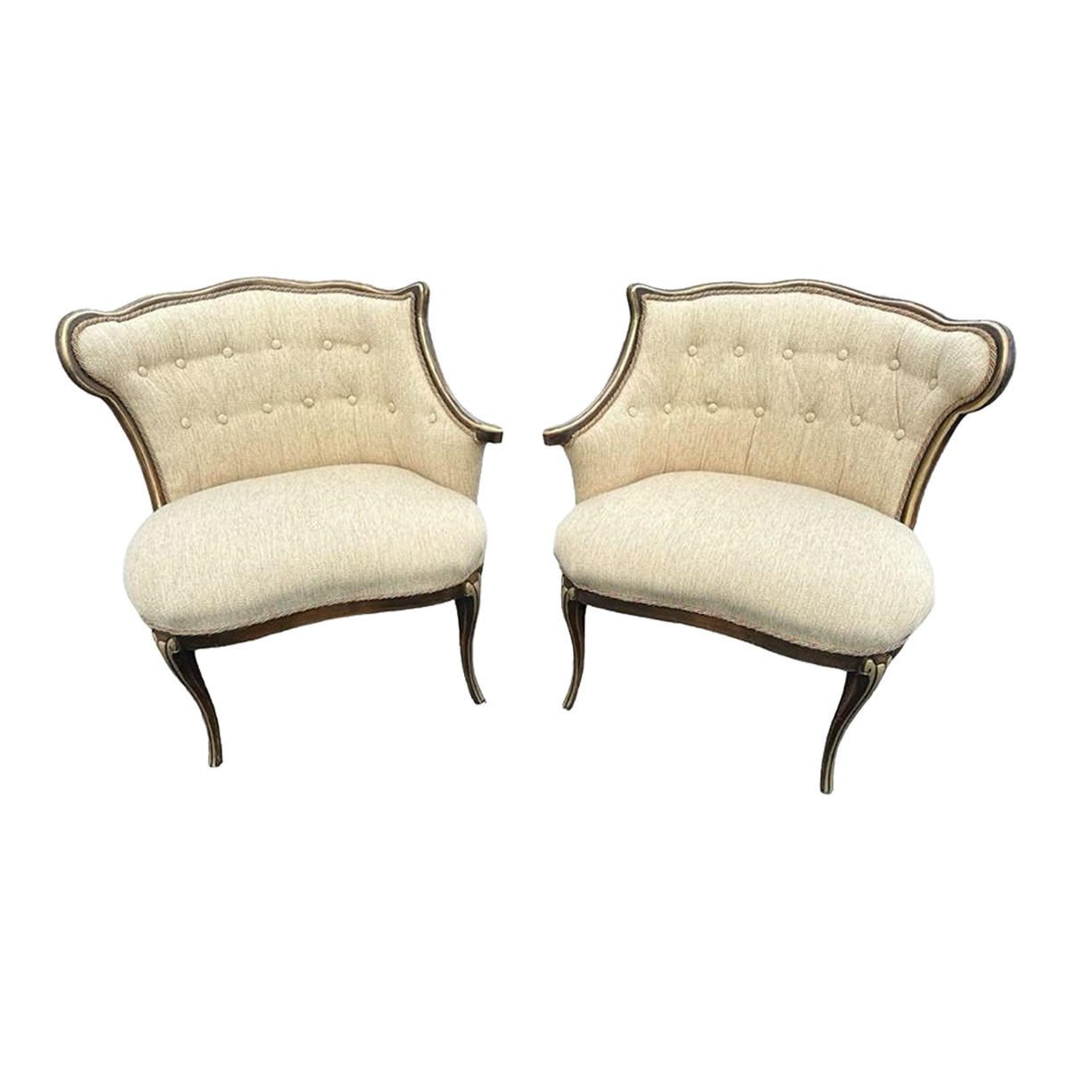 Pair of 19th Century Antique Louis XV Side Chairs With New Upholstery and Refinished With Giltwood Highlights - Image 2