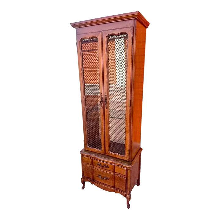Solid Cherry Wood French Provincial Style China Cabinet Made in North Carolina - Vintage Mid 20th Century - Image 2