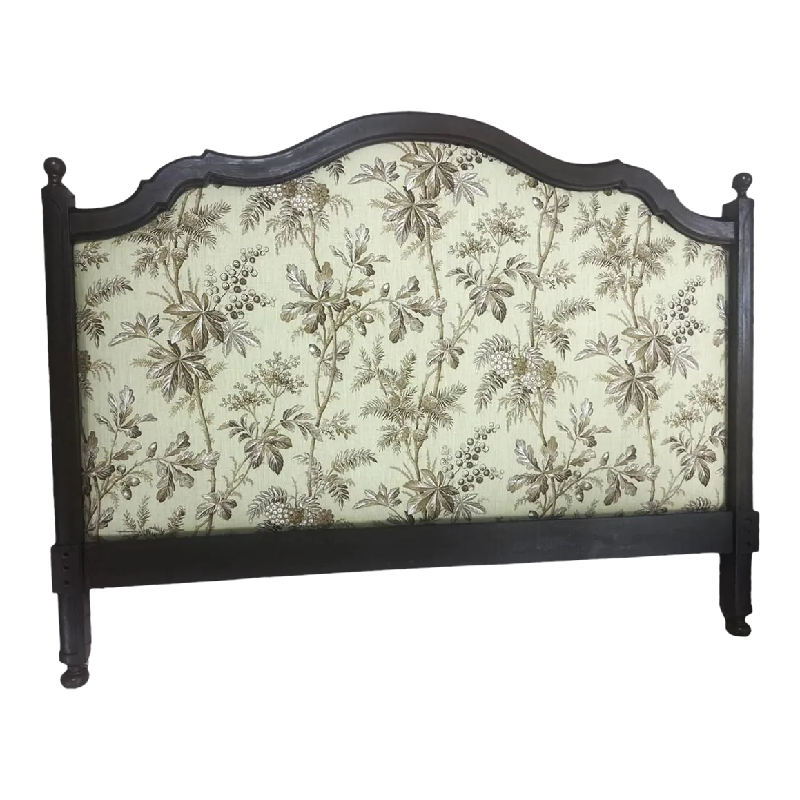 New Schumacher Chinoiserie ‘Brantwood Vine’ Linen Upholstery on Antique 19th Century Walnut Headboard - Image 2