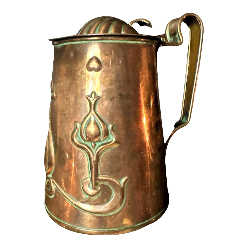 Antique English Arts & Crafts Handcrafted Copper Pitcher - Image 2