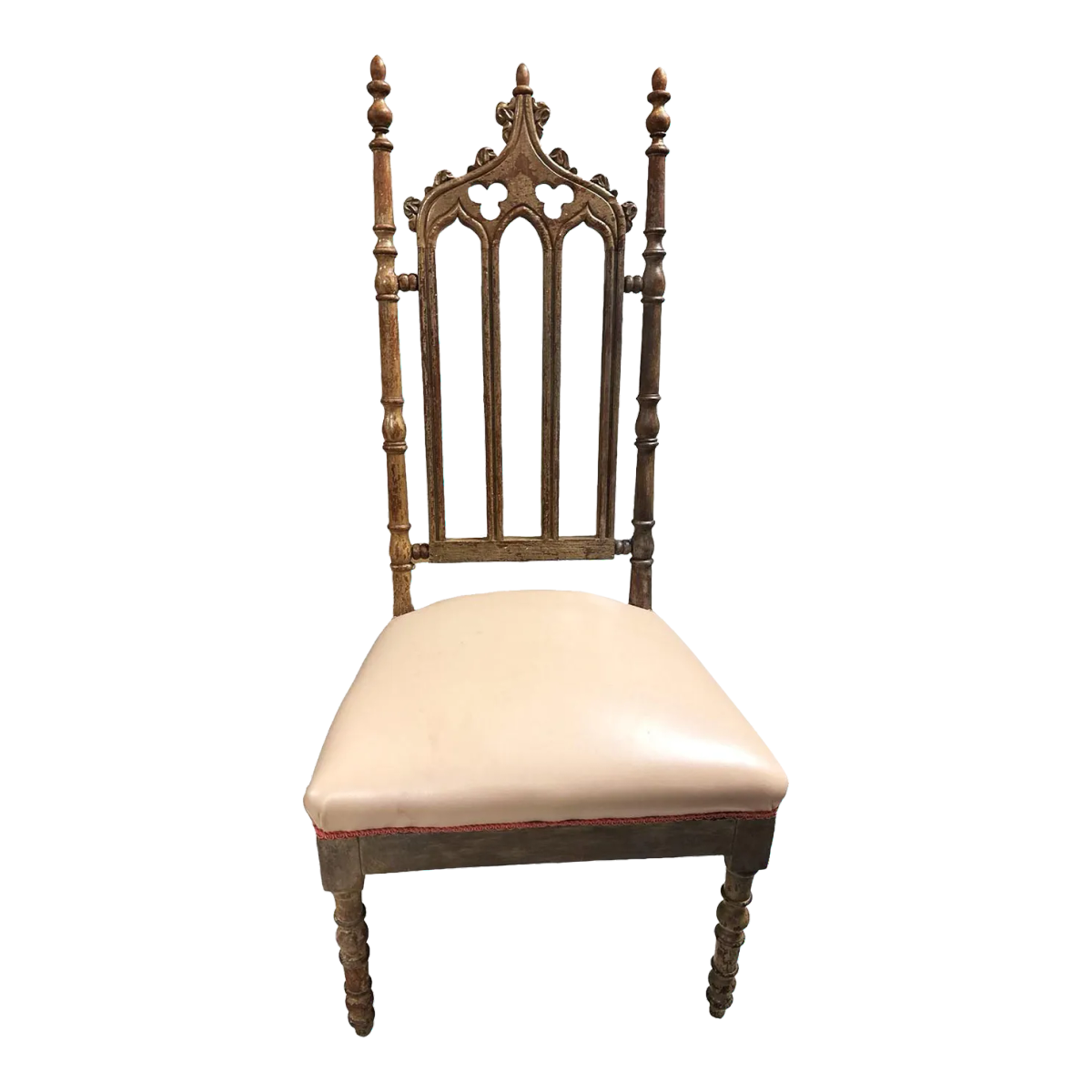 Antique Walnut English Cathedral Spire Chair With New Goatskin Upholstery - Image 2