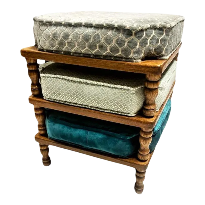 Mid 20th Century Stackable Ottomans With New Coordinating Upholstery - Set of 3 - Image 2