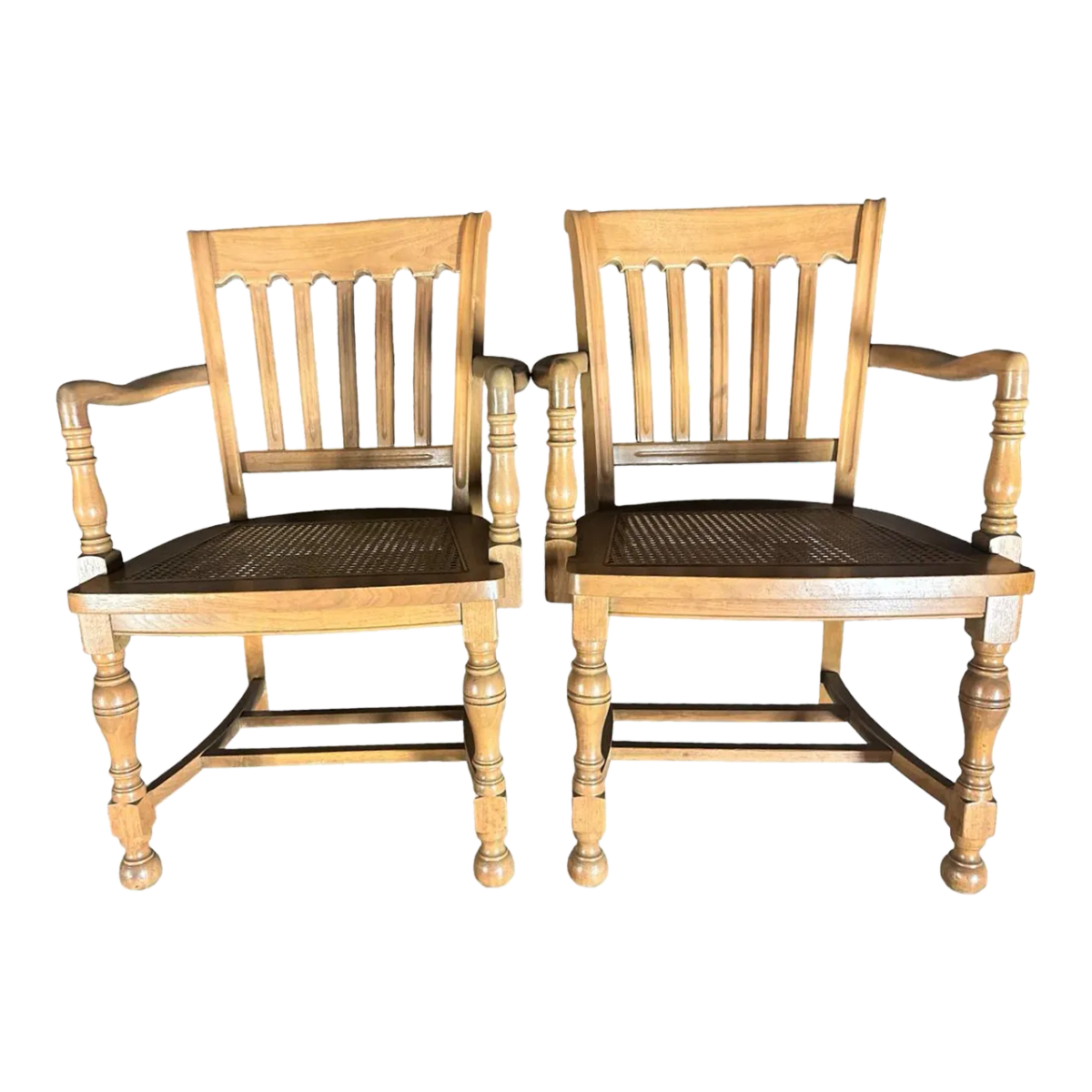 Cerused Walnut and Cane Chairs in a Mid 20th Century Spanish Style - a Pair - Image 2