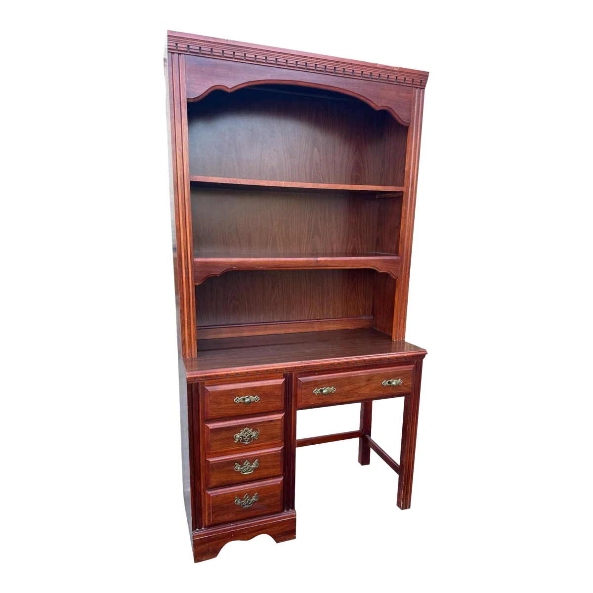 Broyhill Georgian Cherry Wood and Veneer Desk With Bookcase Hutch Made in North Carolina - Late 20th Century - Image 2
