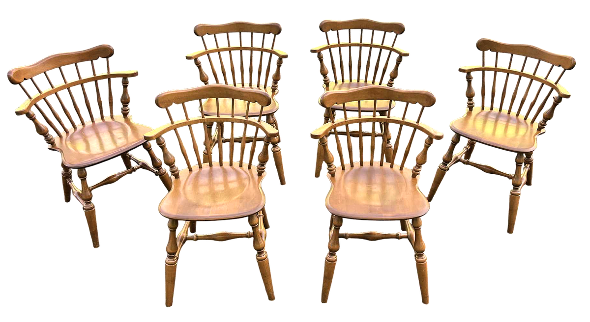Ethan Allen Vintage American Traditional Nutmeg Birch and Maple Windsor Dining Chairs - Set of 6 - Mid 20th Century - Image 2