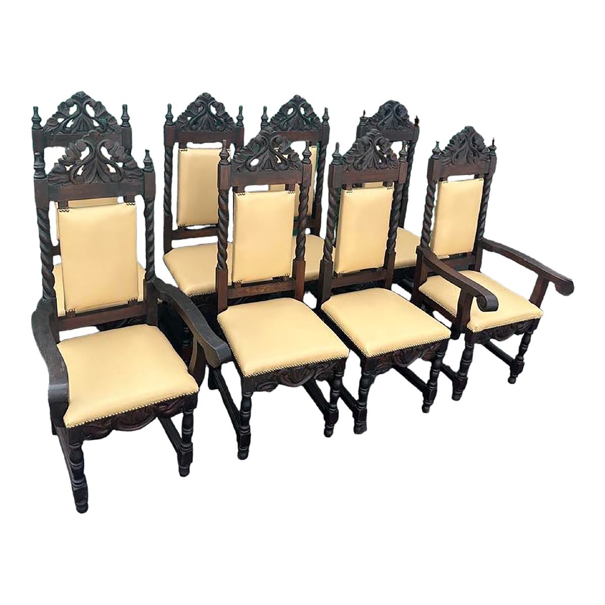 Set of 8 Spanish Colonial Style Chairs With New Leather Upholstery - Made in Mexico - Vintage Mid 20th Century - Image 2