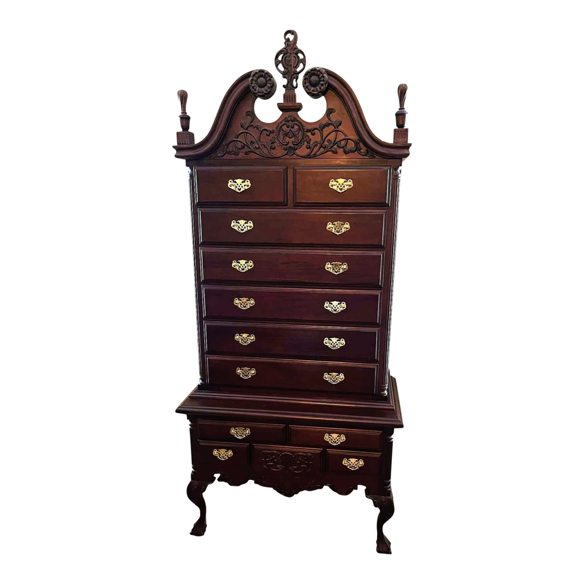 Late 20th Century Ornate Mahogany Chippendale Highboy by Georgian Furnishings Company of New Orleans - Image 2