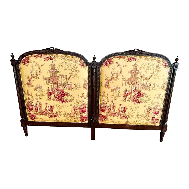 New Schumacher ‘Chinois’ Fabric on Antique Louis XVI King Size Mahogany Headboard - Image 2