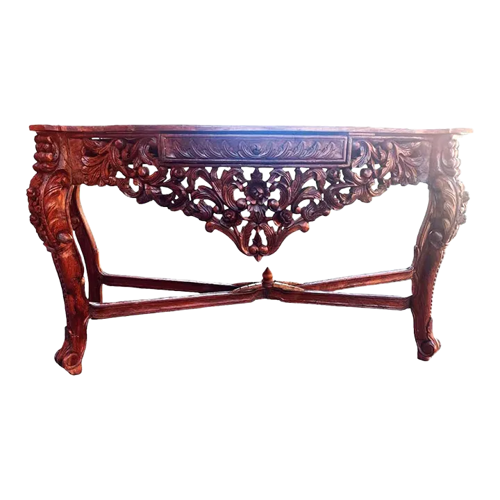 Antique Ornately Carved Anglo Indian Rosewood 60” Console Table - Image 2
