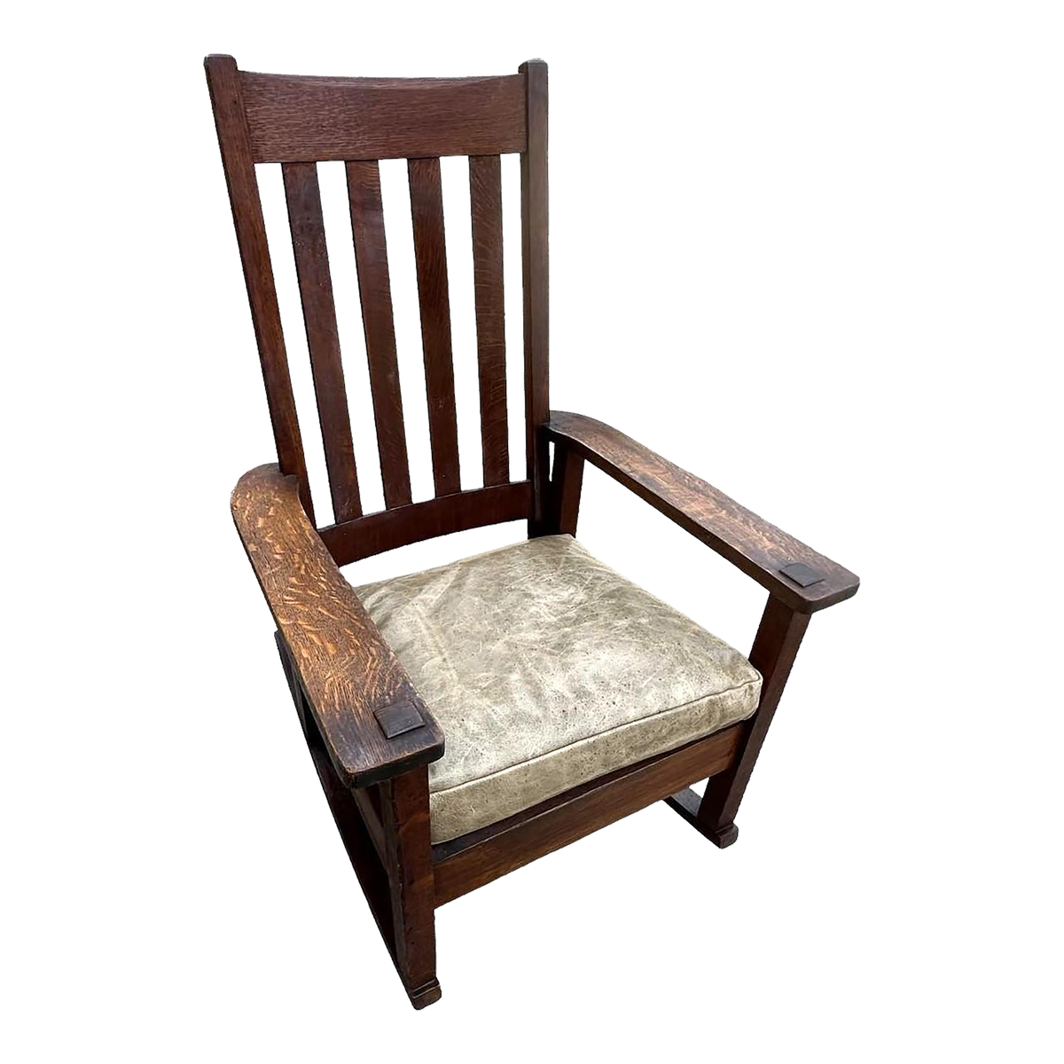 Antique Stickley Brothers Grand Rapids Mission Oak Rocking Chair With New Leather Upholstery - Circa 1900 - Image 2
