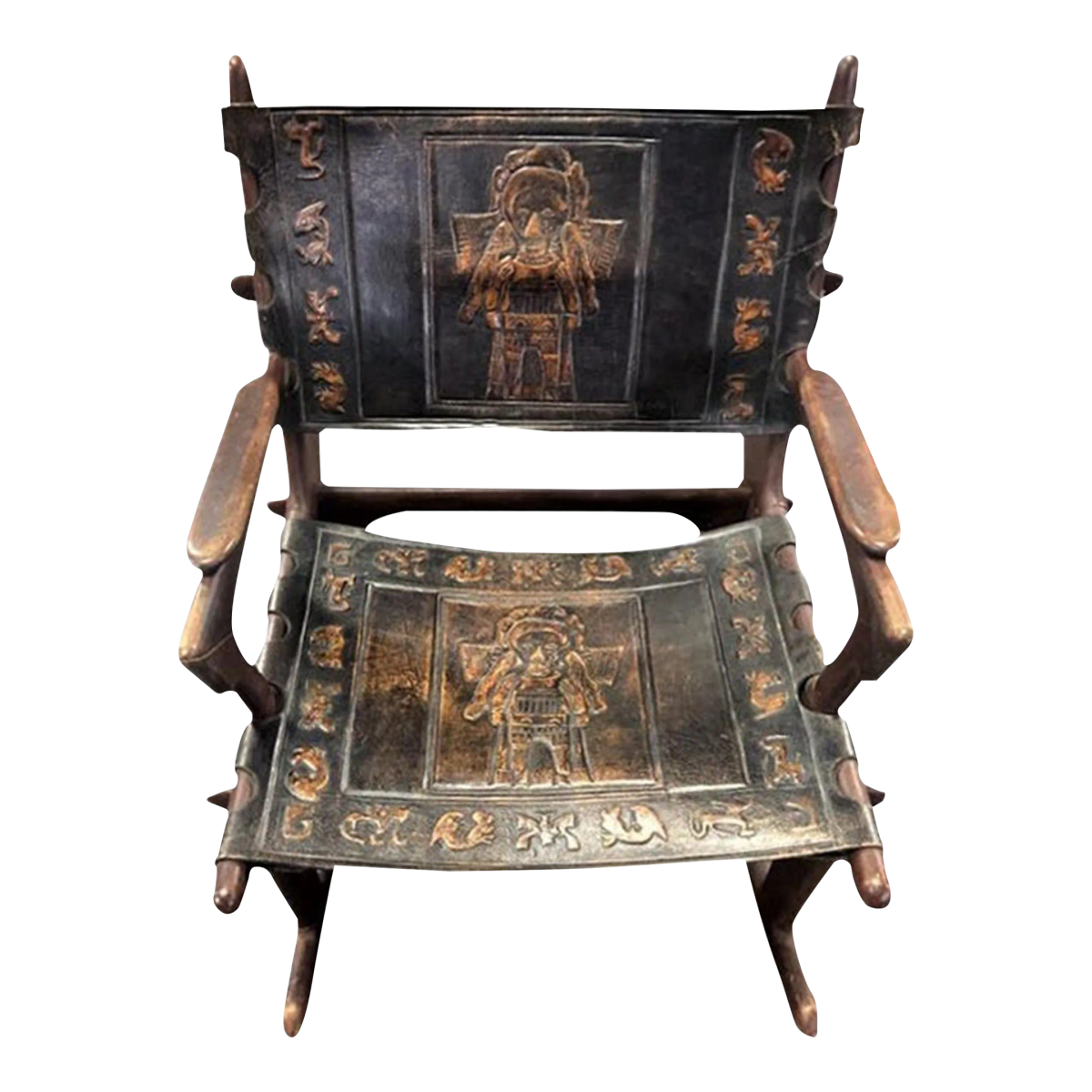 Angel Pazmino Tooled Leather Rocking Chair Handmade in Ecuador - Vintage Mid 20th Century - Image 2