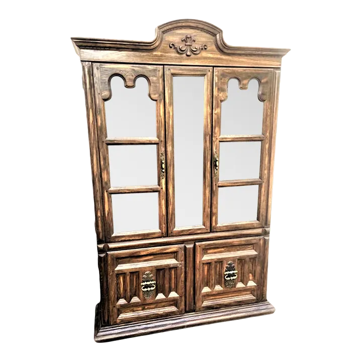 Vintage 1960s Keller Furniture Spanish Revival Solid Oak China Cabinet - Image 2